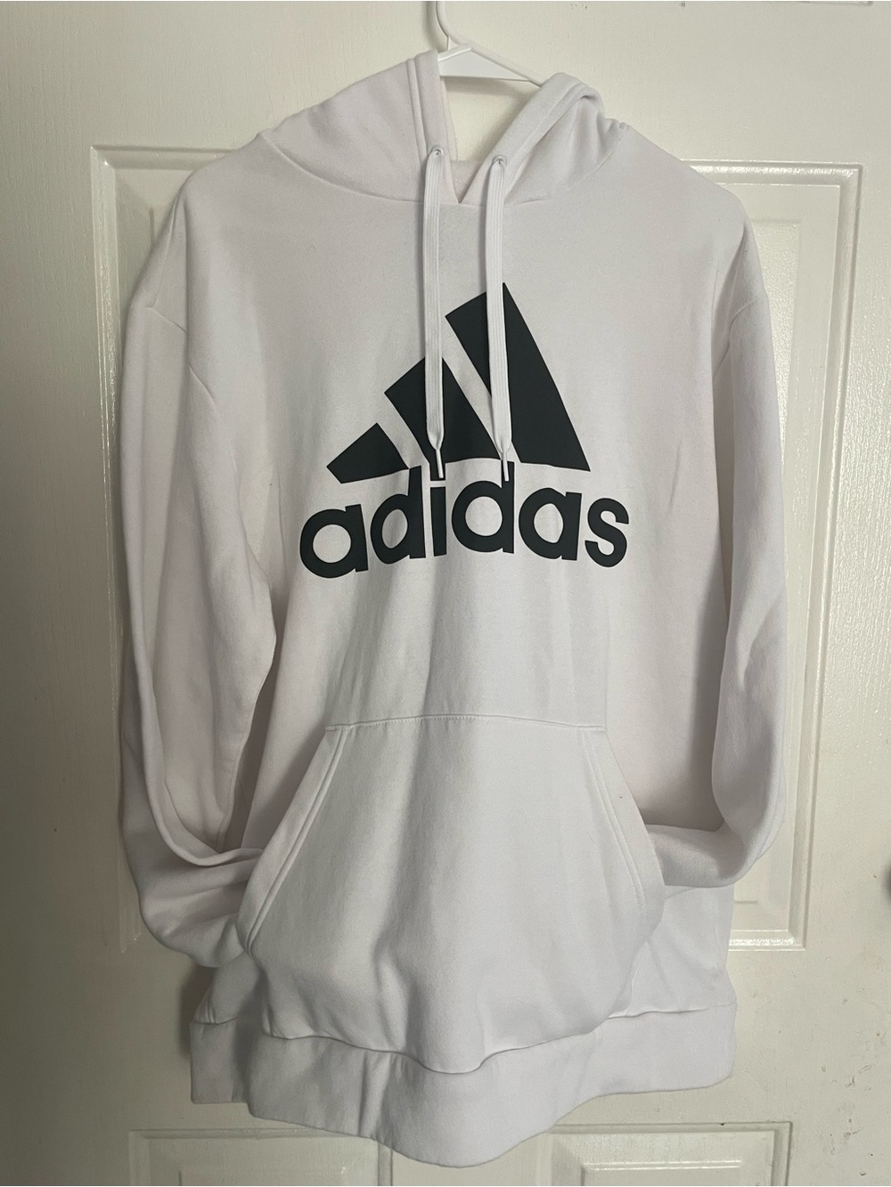 adidas White Hoodie with Black Logo Zip-Up Style